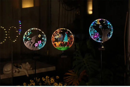 Solar Wrought Iron Cat Butterfly Ground Plug Lights, Outdoor Courtyard Projection, Lawn LampAtmosphere Decoration, Cross-Border