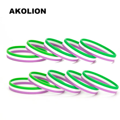 LGBT Pride Rainbow Pansexual Asexual Genderqueer Bisexual Wristband Jewelry Silicone Bracelet SLP-0000
