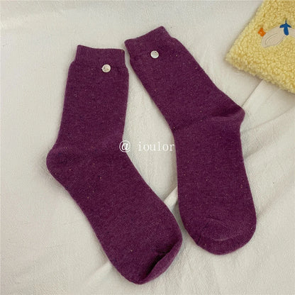 SP&CITY Colored Dotted Sheep Woolen Socks Women's Winter Warm Keeping Middle Tube Socks Casual Thick Korean Fashion Stockings