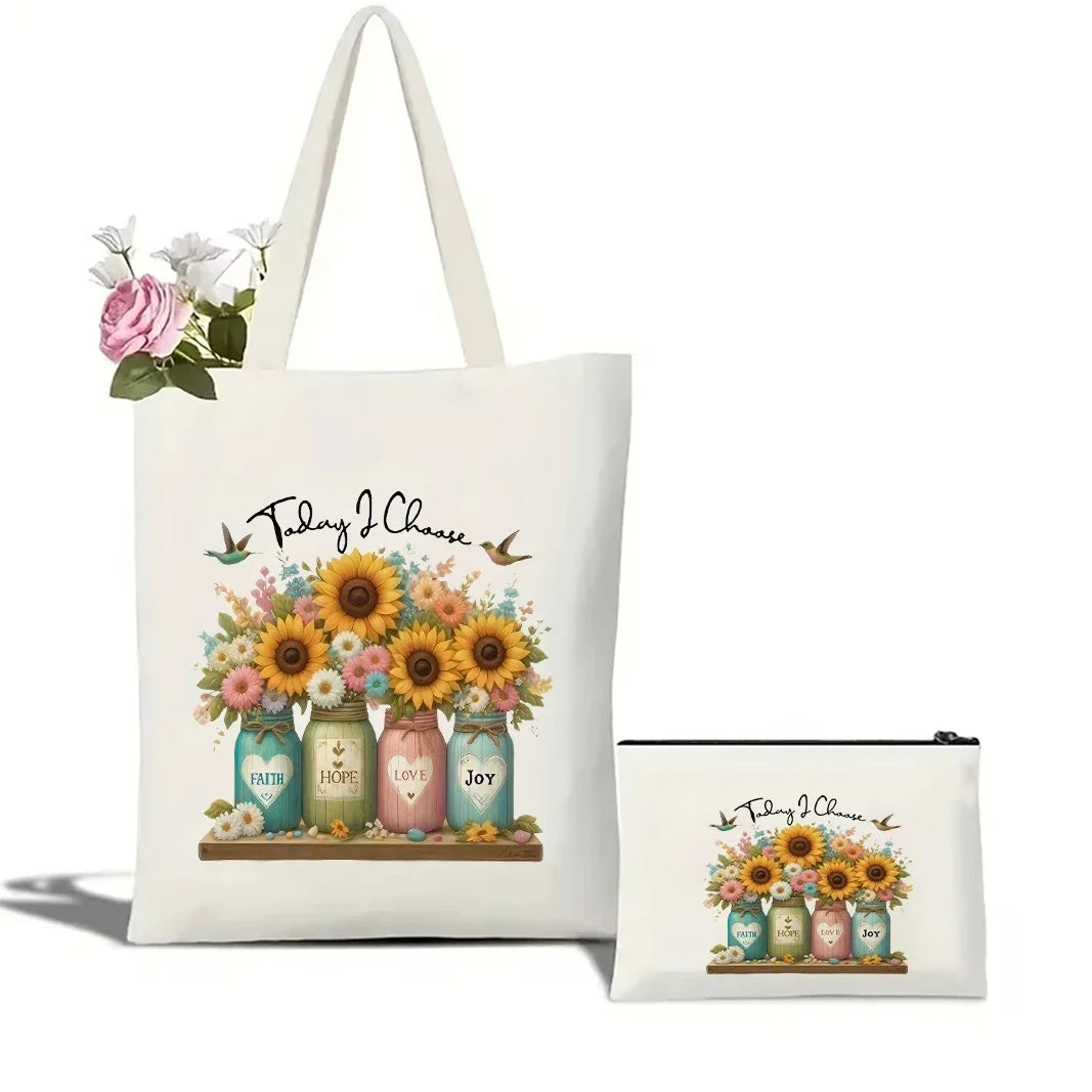 Today I Choose Sunflowers Canvas Shoulder Tote Bag School Bag Handbag & Shopping Gift Bag Perfect for Outdoors Travel Gift
