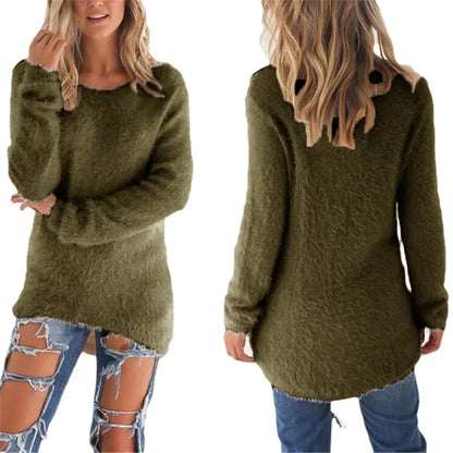 Sweater Woman autumn/winter 2022 Solid Color Long Sleeve O-neck Fleece Sweaters Women Fashion Dropshipping Sale CHD3059