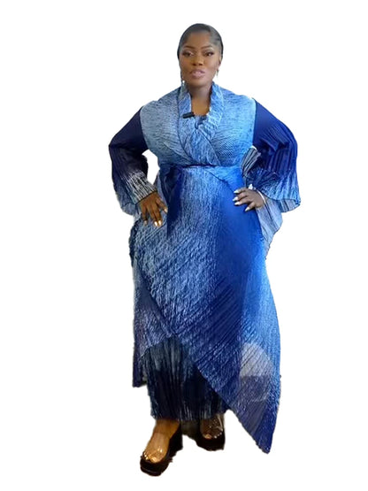 EGRM Miyake Pleated Robe Plus Size Women's Dresses Sets Fashion Strapless Skirt Cardigan Trench Coat Party Dress 2-Piece Set
