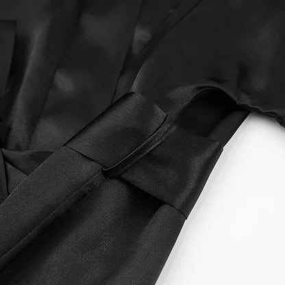 Feather Bathrobes Satin Sexy Mini Dress Long Sleeve Loose Peignoirs For Women Robe White Wedding Dress Black Bride Dresses