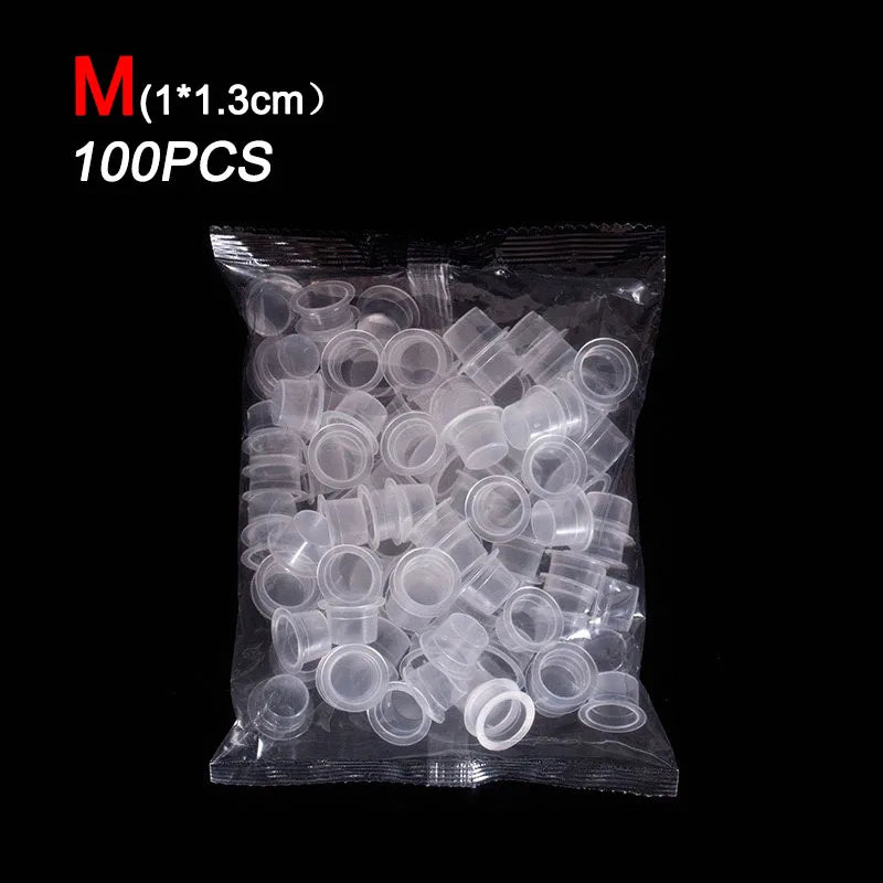 100pc S/M/L Plastic Microblading Disposable Tattoo Ink Cups Permanent Pigment Clear Container Cap Tattoo Accessory WSPJ04