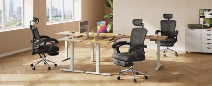 Ergonomic Mesh Office Desk Chair with Footrest, Comfrotable Big and Tall Reclining Computer Chair with Adjustable Lumbar