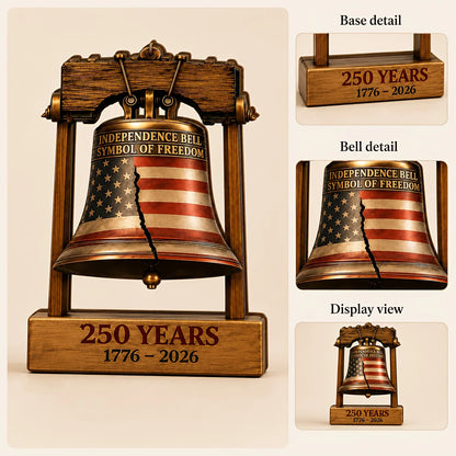 1 Piece American 250Th Anniversary Liberty Bell Wooden Desktop Decoration, Patriotic Independence Day Desktop Ornament, 1776-2026 Liberty Bell Woodworking Craft Emblem, Suitable for Home, Office, Bookshelf, and Party Decorati
