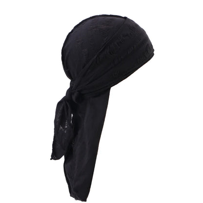 Durag Long Tail Cotton Ribbon Pirate Hat Scarf Retro Broken Hole Durag Chemo Caps Turban Hair Band Bandanas Headwrap