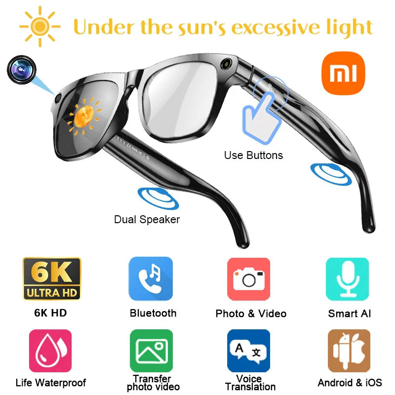 Xiaomi 8K AI Smart Glasses HD Photochromic Multifunction Bluetooth Calling Voice Assistant Music Player Translate Camera Glasses
