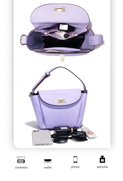 Zency Luxury Genuine Leather Tote Bag For Women Elegant High End Bag Shoulder Crossbody Handbag Top Handle Bags Noble Purple Bag