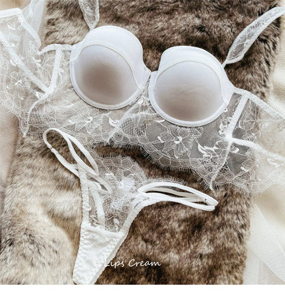 Women Lace Push Up Bra Wireless Thin Cotton Underwire Shaping Bras Anti Sagging Bralette 2 Piece Panty Set Sexy Lingerie S-XL