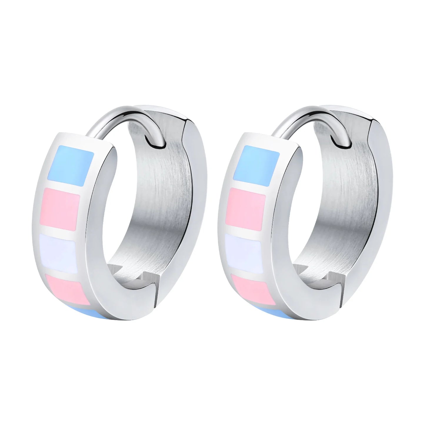 LGBT Rainbow Huggie Hoop Earring for Leibian Gay, Pride Flag Hinged Ear Piercings, Stainless Steel Jewelry