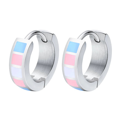 LGBT Rainbow Huggie Hoop Earring for Leibian Gay, Pride Flag Hinged Ear Piercings, Stainless Steel Jewelry