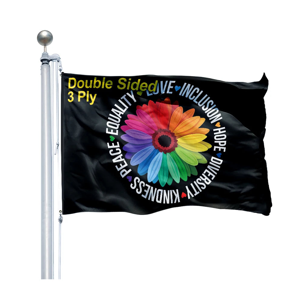 Rainbow Flower Kindness Diversity Flag Double Sided 3 Ply Polyester Banner Peace Equality Inclusive Pride Flag For Home & Yard