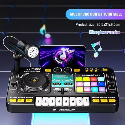 Kid DJ Mixer with Microphone Electronic Piano Keyboard Bluetooth DJ Turntable Controller Musical Instrument Kid Christmas Gift