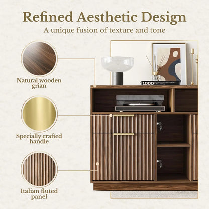 4 Drawer File Cabinet, Fluted Wood Lateral Filing Cabinet with Lock and Charging Station for Home Office, Printer, Customized