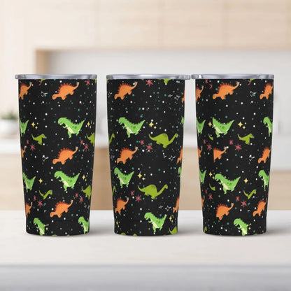 Stainless Steel Tumbler Dinosaur Silhouette Mugs Cup With Straws Animal Beach Cold Drink Water Bottle Insulated Thermal Mug