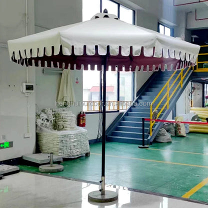Pink Yellow Blue Striped Parasols Umbrellas Outdoor Luxury Aluminium Market Style Beach Umbrella with Fringe Outdoor for Shop