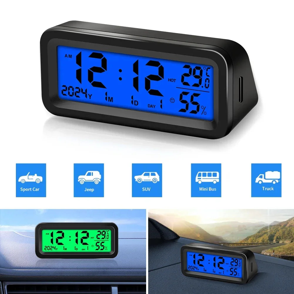 Solar Motorcycle Digital Clock with Date Week Temperature LCD Backlit Display Waterproof Thermometer with Motorcycle Stand