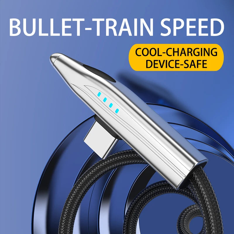 240W 100W Bullet Train Shape Fast Charging Cable 90° Elbow Type C Charger USBA/Type C To Type C Cable for Samsung S25 iPhone 16