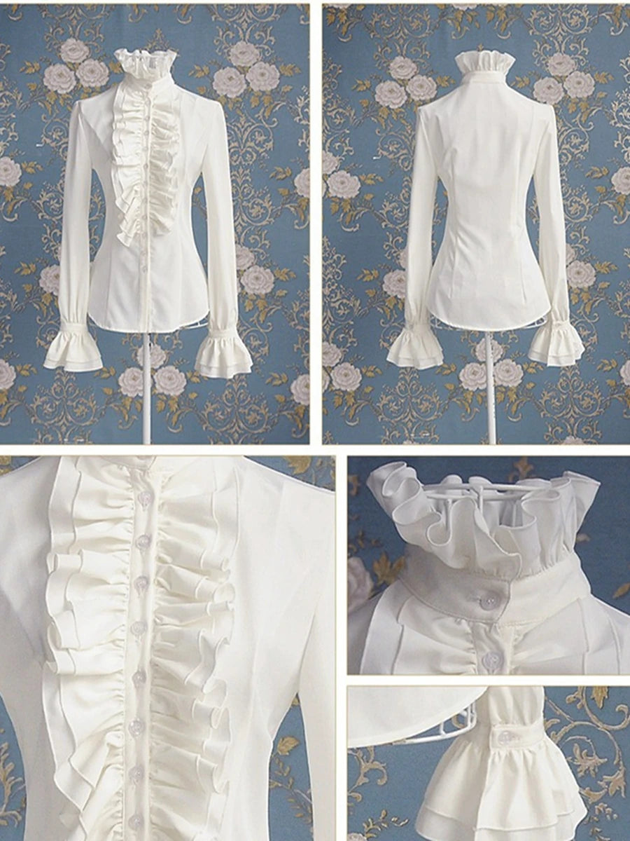 US Women Solid Lady Shirt Frilly Ruffle shirt Tops Flounce Casual Blouse Clothes Shirts