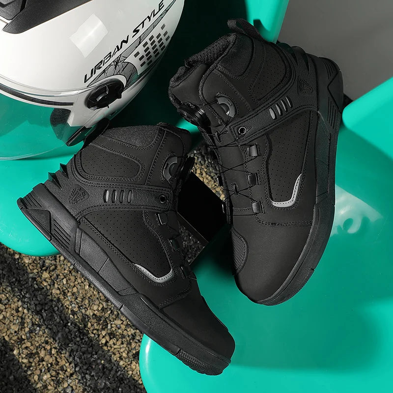 Cowhide Motorcycle Boots Men Leather Breathable Anti Slip Motorbike Cycling Shoes High Quality Men's Motocross Protective Boot