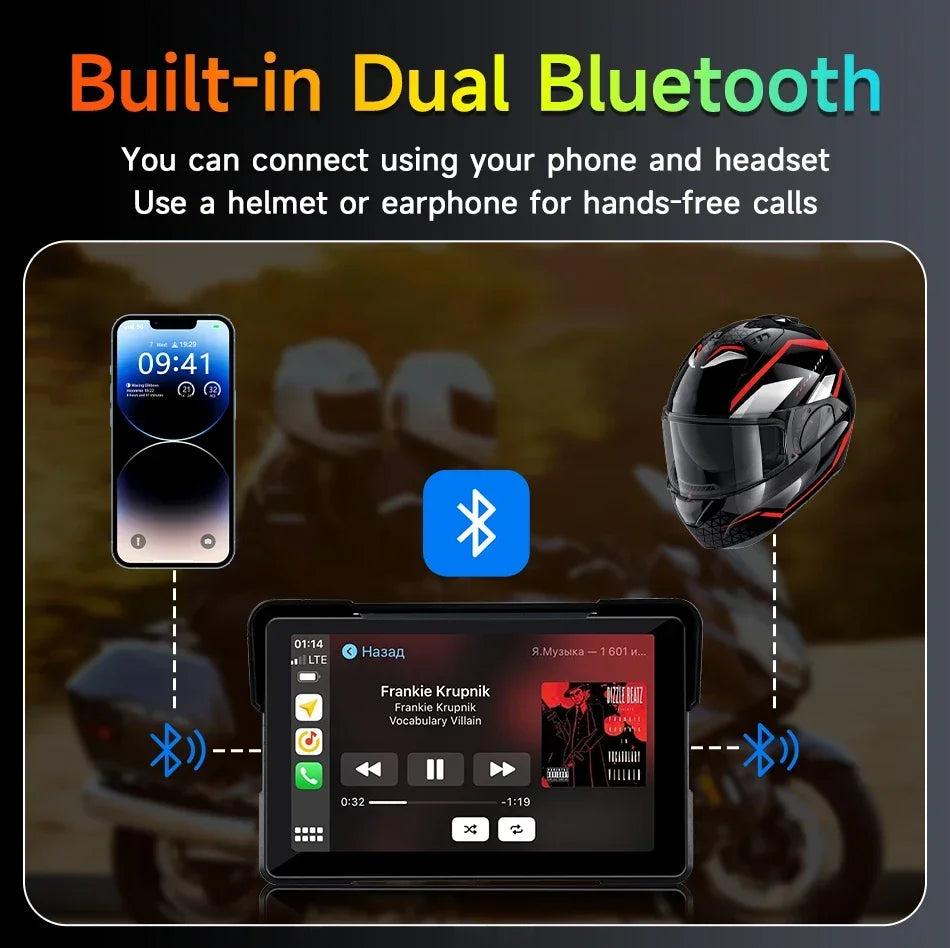 Jansite 7 inch 2K Motorcycle Upgrade Module DVR Navigation GPS Wireless CarPlay Waterproof IPX7 TPMS Portable Smart Display Cam