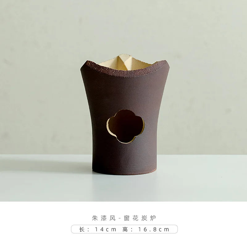 Handmade Pottery Carbon Charcoal Furnace Vermilion Style Olive Wood Boil Water Stove for Tea Kettle Household Kung Fu Teaware