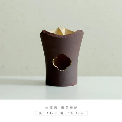 Handmade Pottery Carbon Charcoal Furnace Vermilion Style Olive Wood Boil Water Stove for Tea Kettle Household Kung Fu Teaware