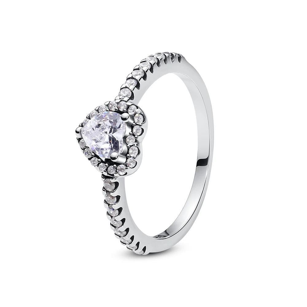 Original 925 Sterling Silver Ring Love Heart Pave CZ Crystal Stackable Rings For Women Wedding Engagement Birthday Gift Jewelry