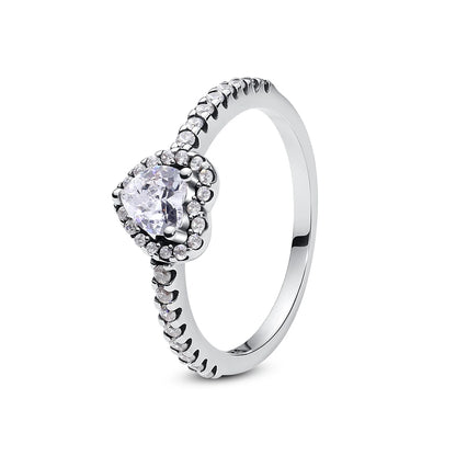 Original 925 Sterling Silver Ring Love Heart Pave CZ Crystal Stackable Rings For Women Wedding Engagement Birthday Gift Jewelry
