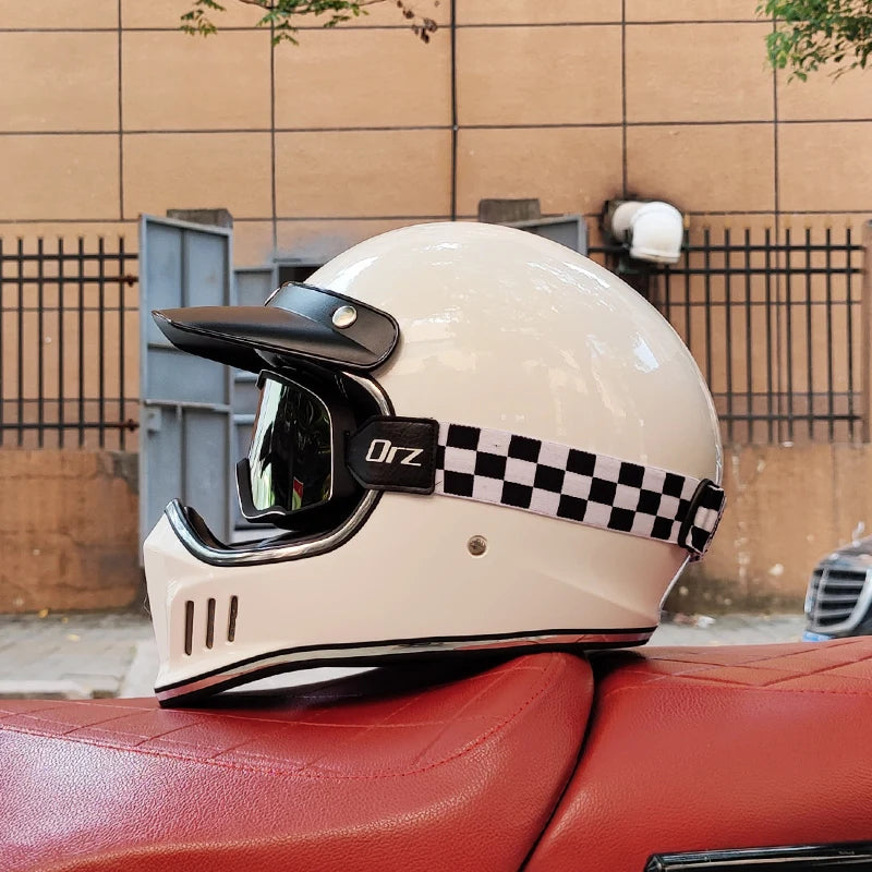 VOSS Retro Motorcycle Helmet, Retro Coffee Racer, Personality, Full Face, DOT Certified, Jetvintage silver mirror