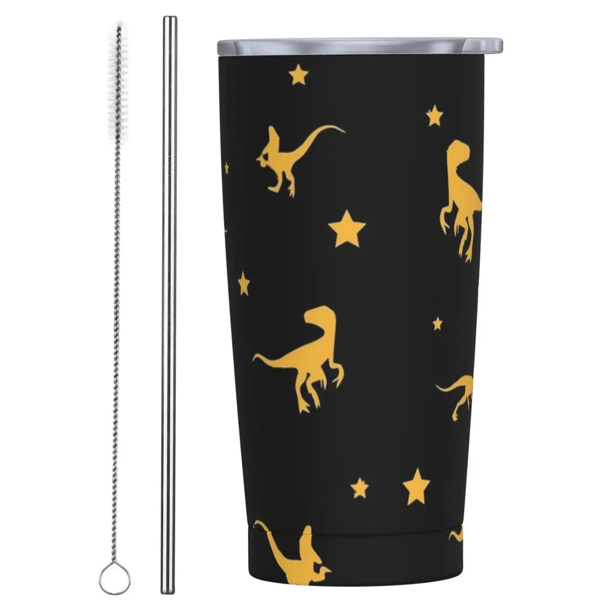 Stainless Steel Tumbler Dinosaur Silhouette Mugs Cup With Straws Animal Beach Cold Drink Water Bottle Insulated Thermal Mug