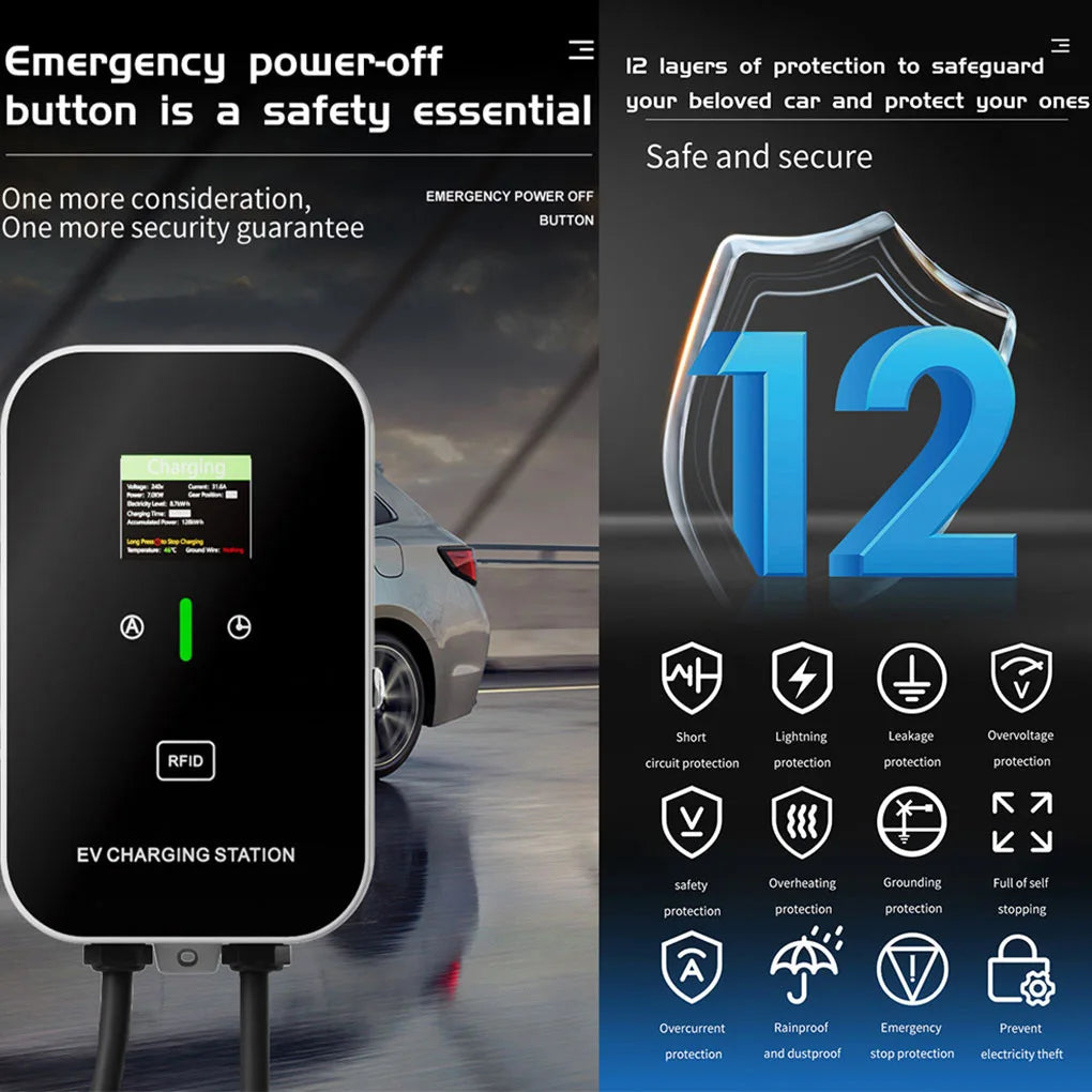 7KW 32A GBT EV Charging Station Charging Station Car Electric Vehicle Car Charger Wallmount with Hook Russian Display