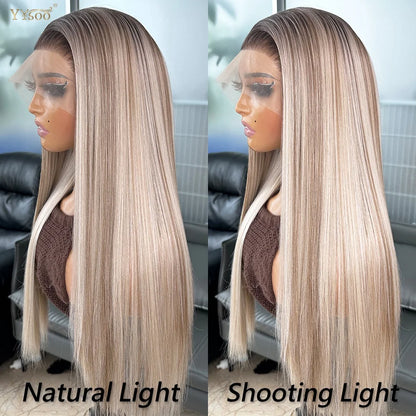 Long Heat Resistant 13x6 Synthetic Lace Front Wig Japan Futura Hair Ombre Highlights Silky Straight Hair Pre Plucked Hairline