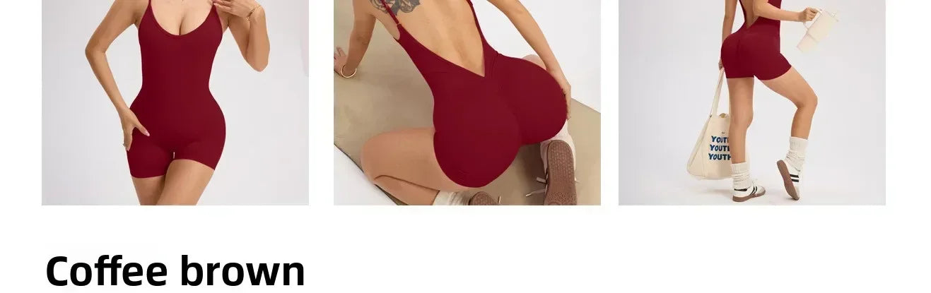 Women's Solid Color Cross Back Yoga Everyday Fitness Romper Shorts Workout Clothes Women Women Clothing Athletic Women