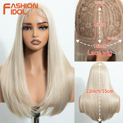 FASHION IDOL 14inch/35cm Short Bob Lace Wigs Synthetic Hair Ombre Brown Grey Wigs For Black Women Heat Resistant Synthetic Wig
