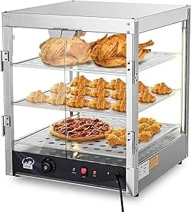 20" Commercial Countertop Food 3-Tier Pizza Warmer with LED Adjustable Lighting Food Heater Display Case Stainless Steel for Fo