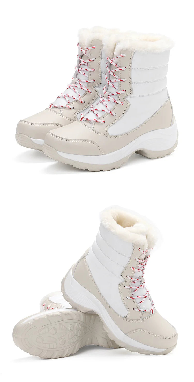 Snow Boots Woman Solid Shoes Woman Lace-Up Ladies Shoes Soft Ankle Boots Warm Lightweight Winter Ladies Boots Botas Mujer