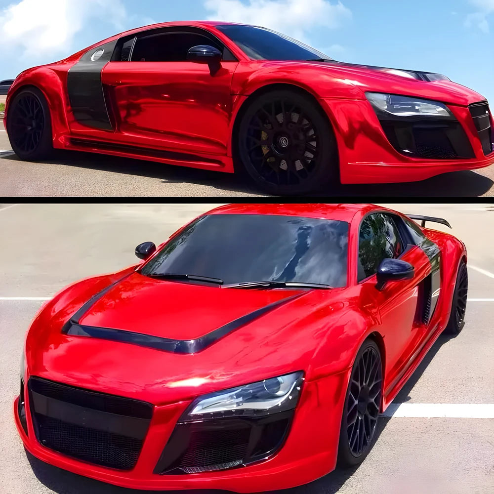 Ultra Glossy Red Metallic Car Vinyl Wrap Film Wrapping Foil Car Sticker Decal For Motor Computer Furniture Auto Graphic