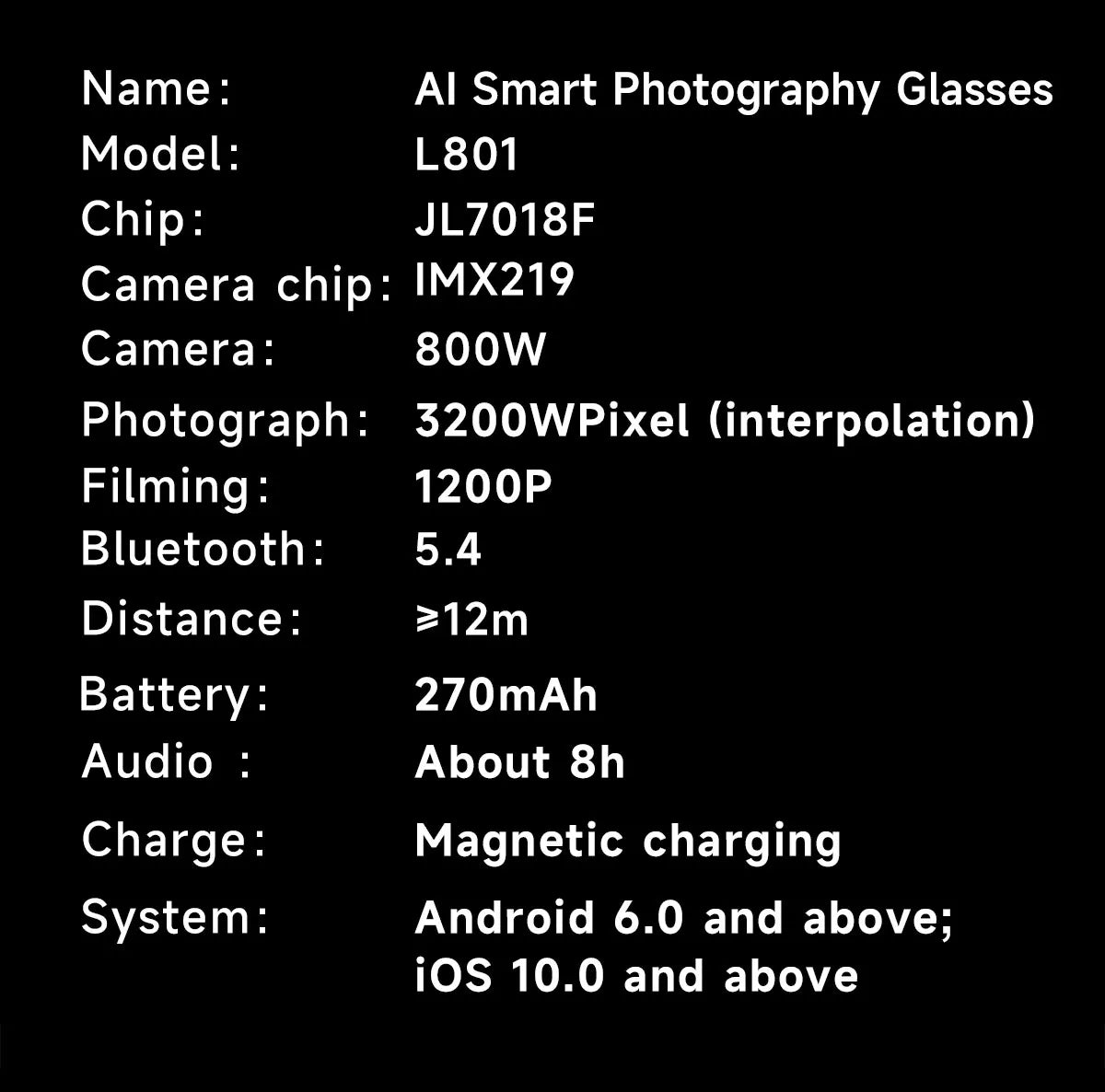 New AI Smart Glasses 800W Camera WIFI+Bluetooth Real-time Transmission Sunglasses Touch Control Video Record Glasses For XIAOMI