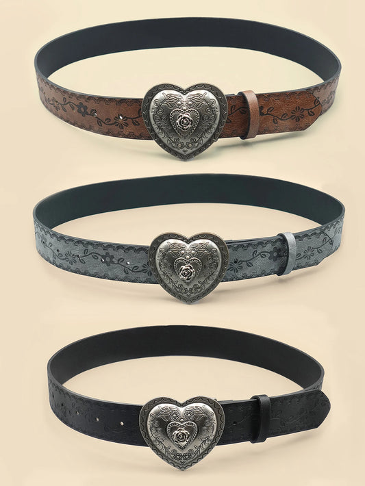 Heart Shaped Women's Casual Belt, Retro Embossed Carved Women's Belt, Dress, Jeans, Suit, Shirt Decoration