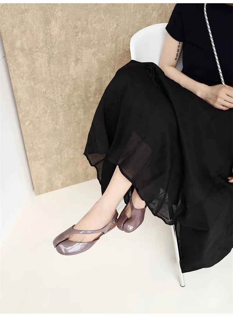 Luxury Tabi Flat Sandals Women Summer Patent Leather Split Toe Slingbacks Ballet Shoes Brand Designer Banquet Wedding Sandalias