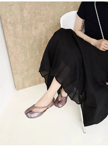Luxury Tabi Flat Sandals Women Summer Patent Leather Split Toe Slingbacks Ballet Shoes Brand Designer Banquet Wedding Sandalias