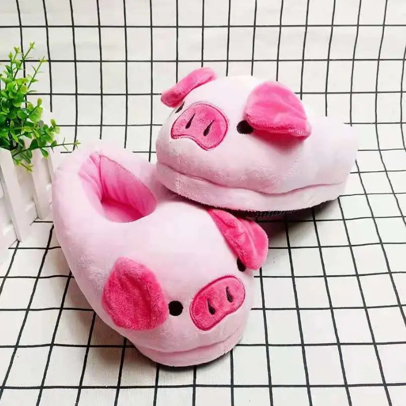 Cute Pig Winter New Women Slipper Heel Cover Warm Slippers Soft Fur Indoor Comfortable Fluffy Home Slides Girls Cartoon Footwear