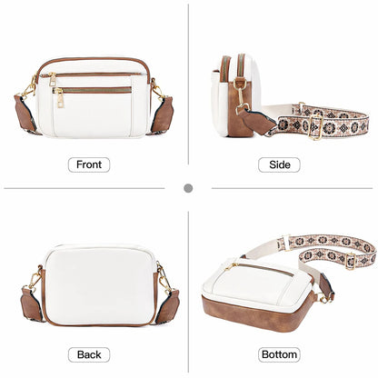 Stylish Wide Strap Shoulder Bag Women's Multiple Pockets Faux Leather Crossbody Bags Adjustable Strap  Travel Handbag Purse