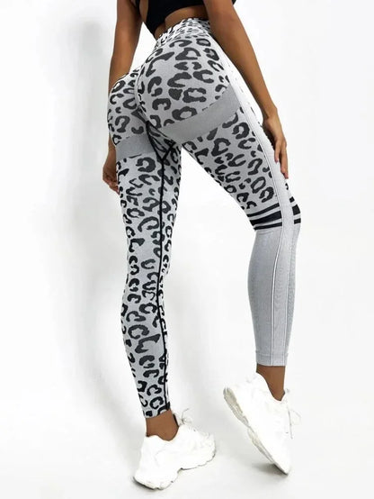 Seamless Leopard Leggings Women High Waist Leggings Fitness Hip Liftting Knitting Fashion Tights Gym Trainning Yoga Slim Pants