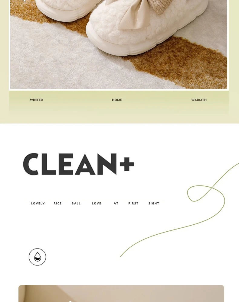 Thick Soled Non Slip Home Plush Slippers 2025 New Cotton Slippers for Women Bow Slippers for Autumn and Winter Warm for Women