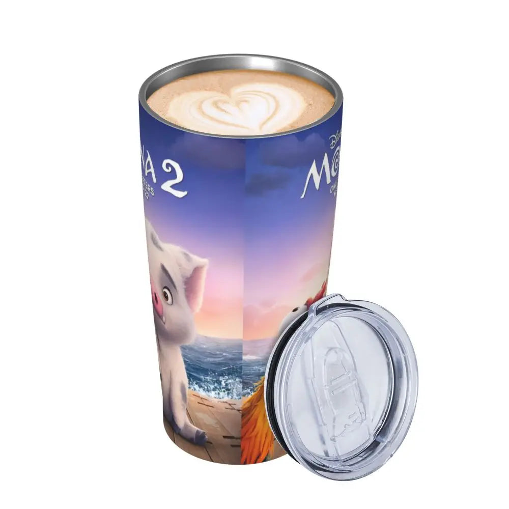 Moana and Pua Cartoon Movie Insulated Tumbler with Straws Stainless Steel Coffee Mugs Double Wall Car Bottle Cups 20oz