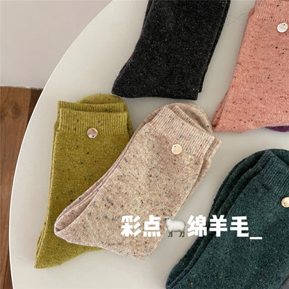 SP&CITY Colored Dotted Sheep Woolen Socks Women's Winter Warm Keeping Middle Tube Socks Casual Thick Korean Fashion Stockings