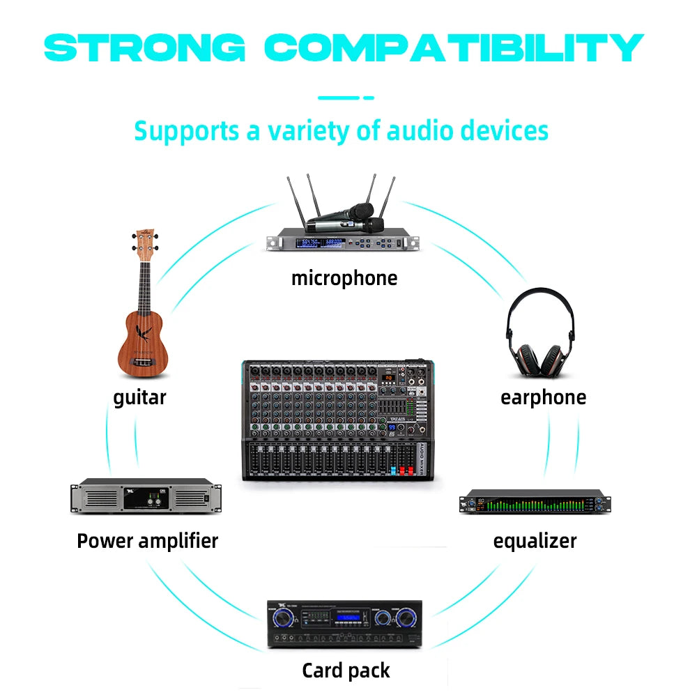 TKLBLS L12 mixer Professional 12 channel USB DJ PC 99 DSP effect  Bluetooth 48V party performance
